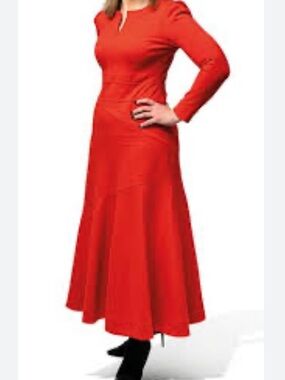 ME+EM Designer red long sleeve fit and flare gown